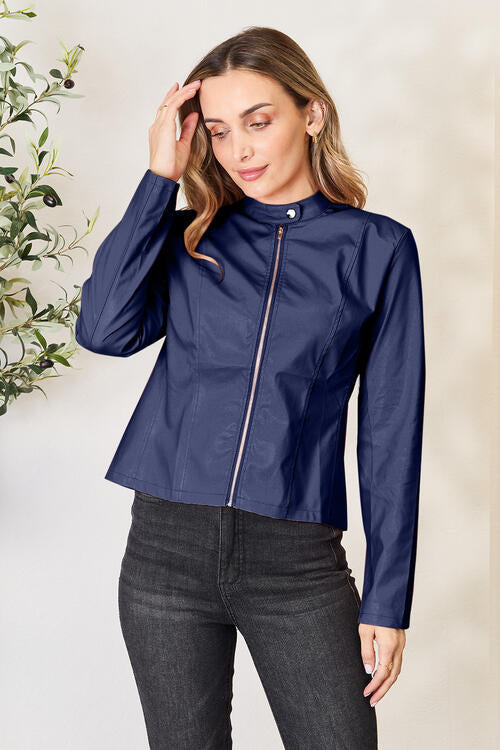 Women's Classic Neck Zip Up Elegant Jacket