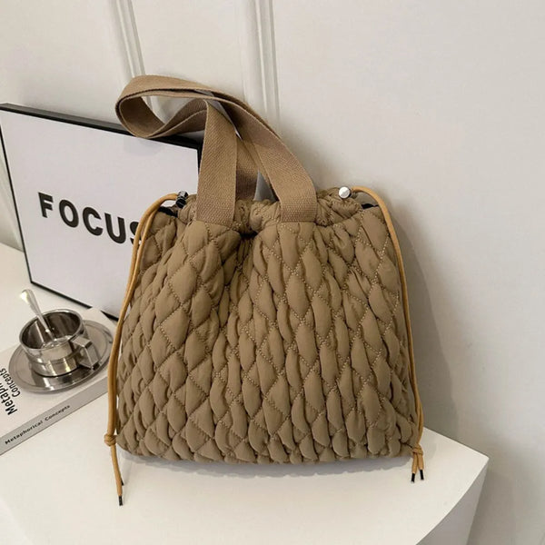 Drawstring Bubble Texture Tote Bag Casual Handbag