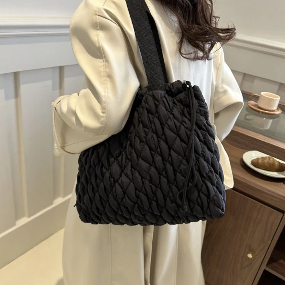 Drawstring Bubble Texture Tote Bag Casual Handbag