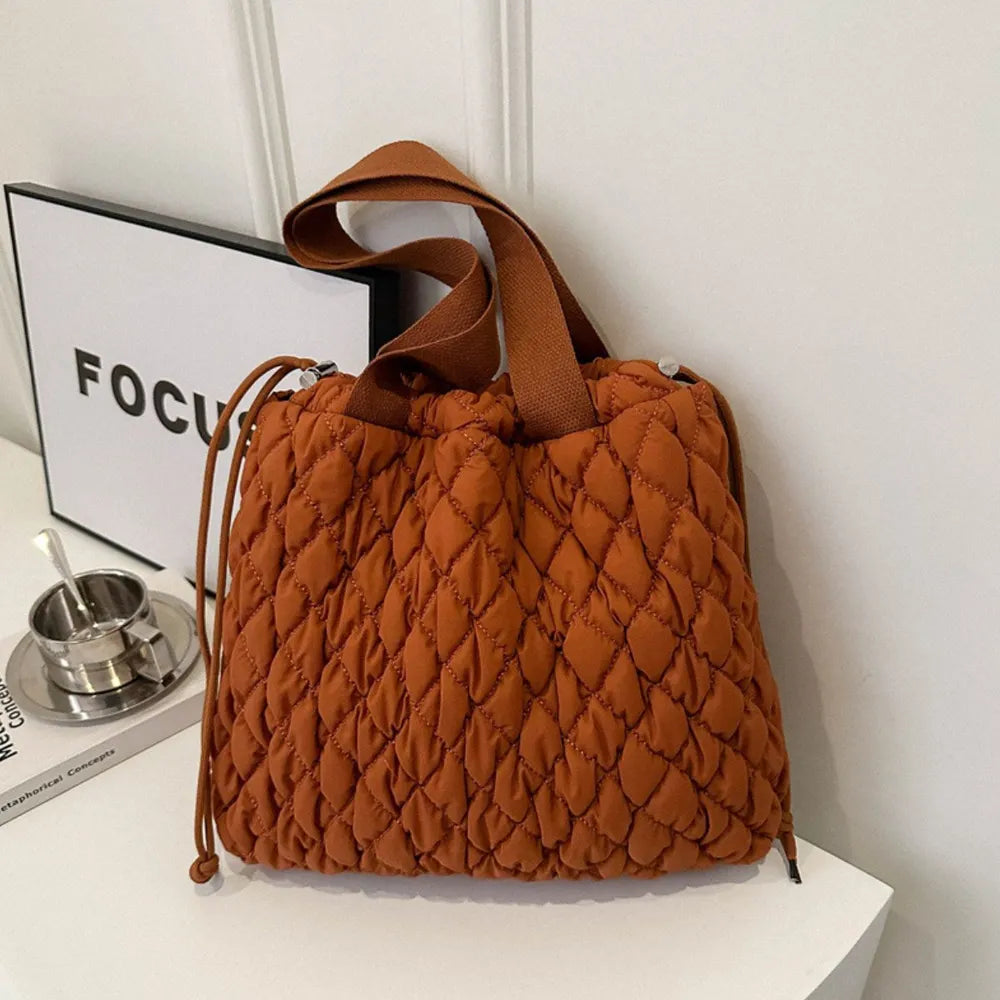 Drawstring Bubble Texture Tote Bag Casual Handbag