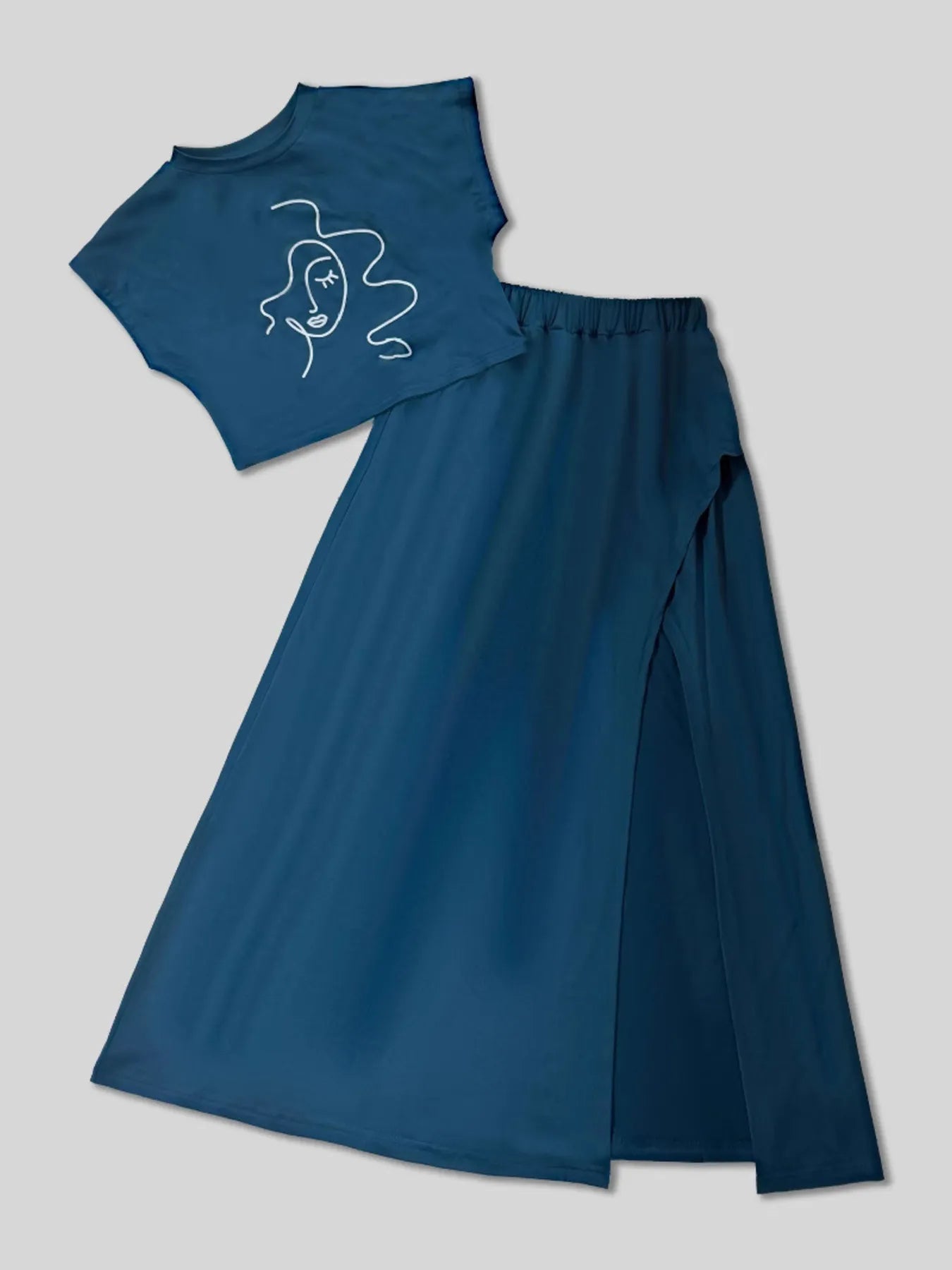 Women's Round Neck Short Sleeve Top Skirt Set