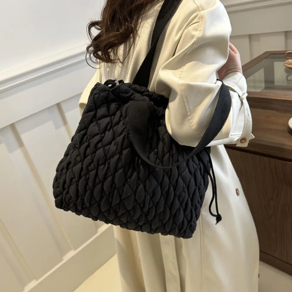 Drawstring Bubble Texture Tote Bag Casual Handbag