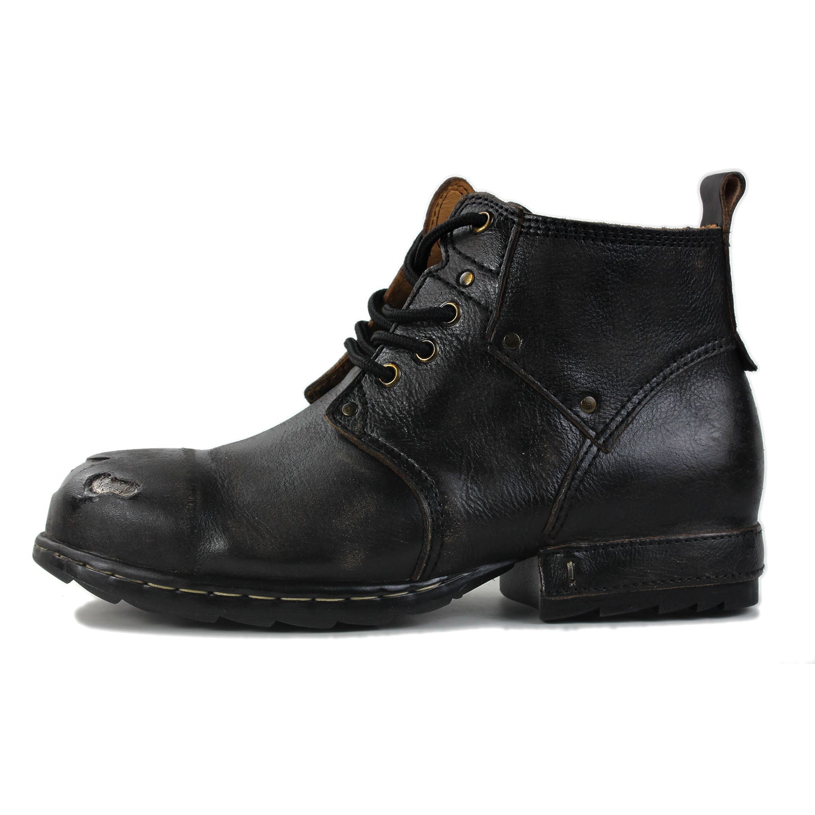 OSSTONE Moto Boots for Men Vintage Zipper-up Retro Leather Chukka Boots Distressed Rock n roll Bike Shoes Punk Boots OS-6015-3-E