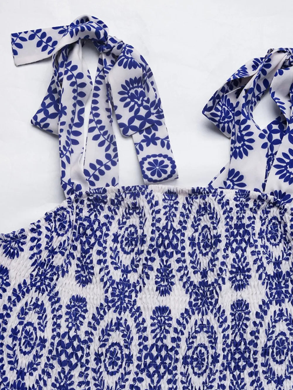 Smocked Square Neck Printed Slit Maxi Dress