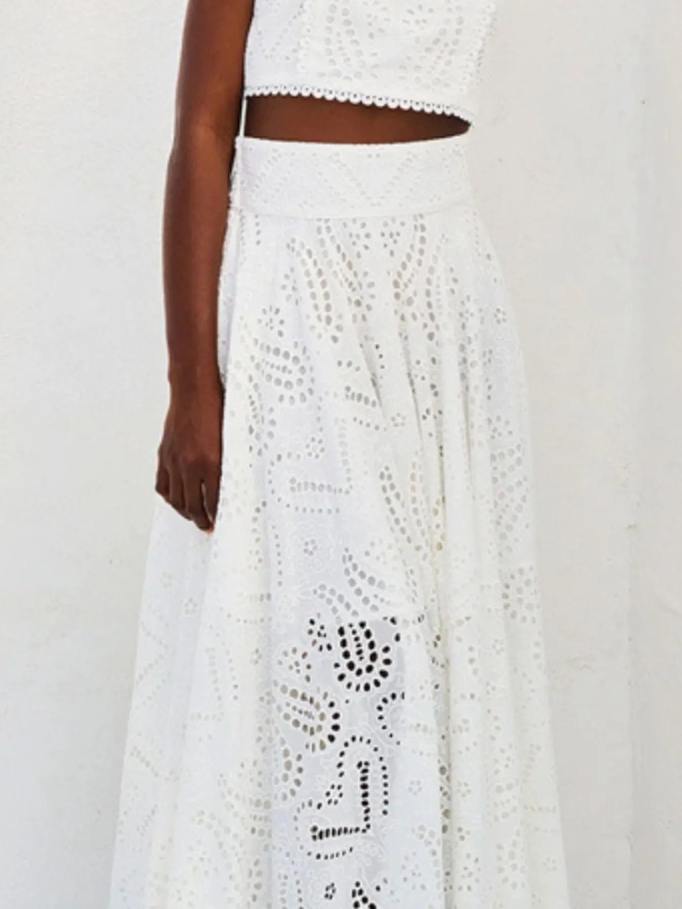 Women's Eyelet Lace Top Maxi Skirt Set