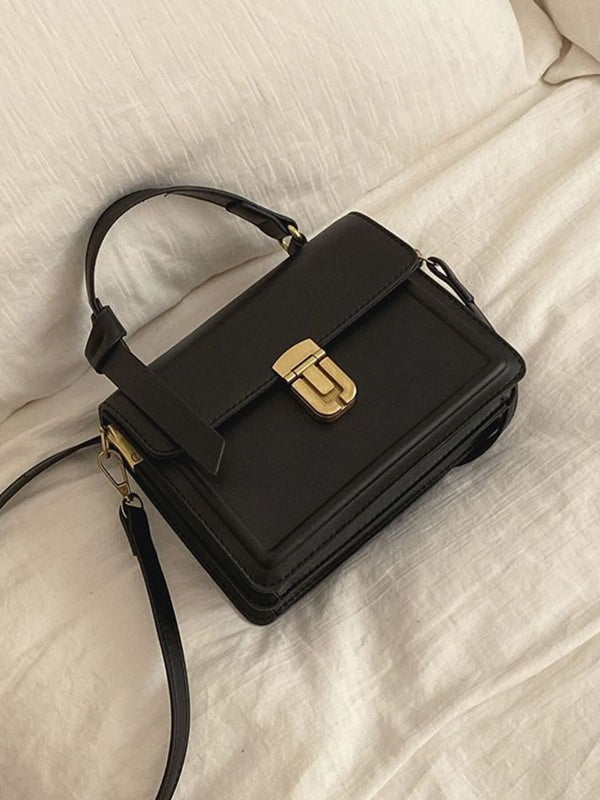 Leather Crossbody Bag Golden Clasp Stylish Handbag