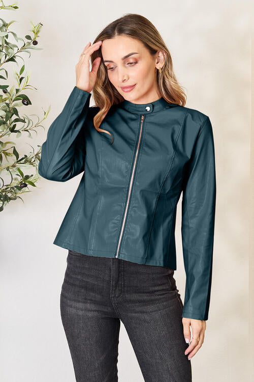 Women's Classic Neck Zip Up Elegant Jacket
