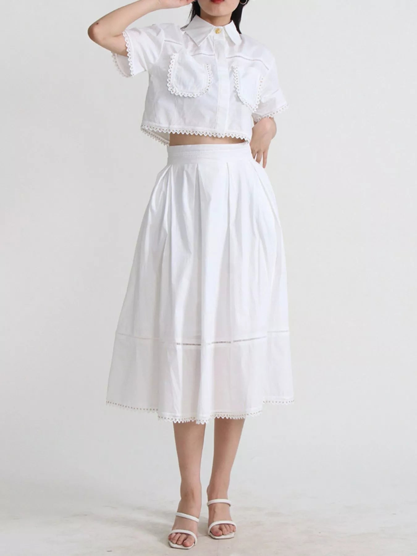 Women's Short Sleeve Shirt Skirt Two Piece Set