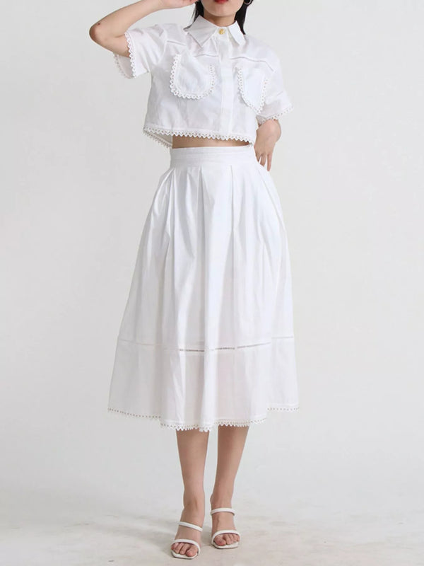 Women's Short Sleeve Shirt Skirt Two Piece Set