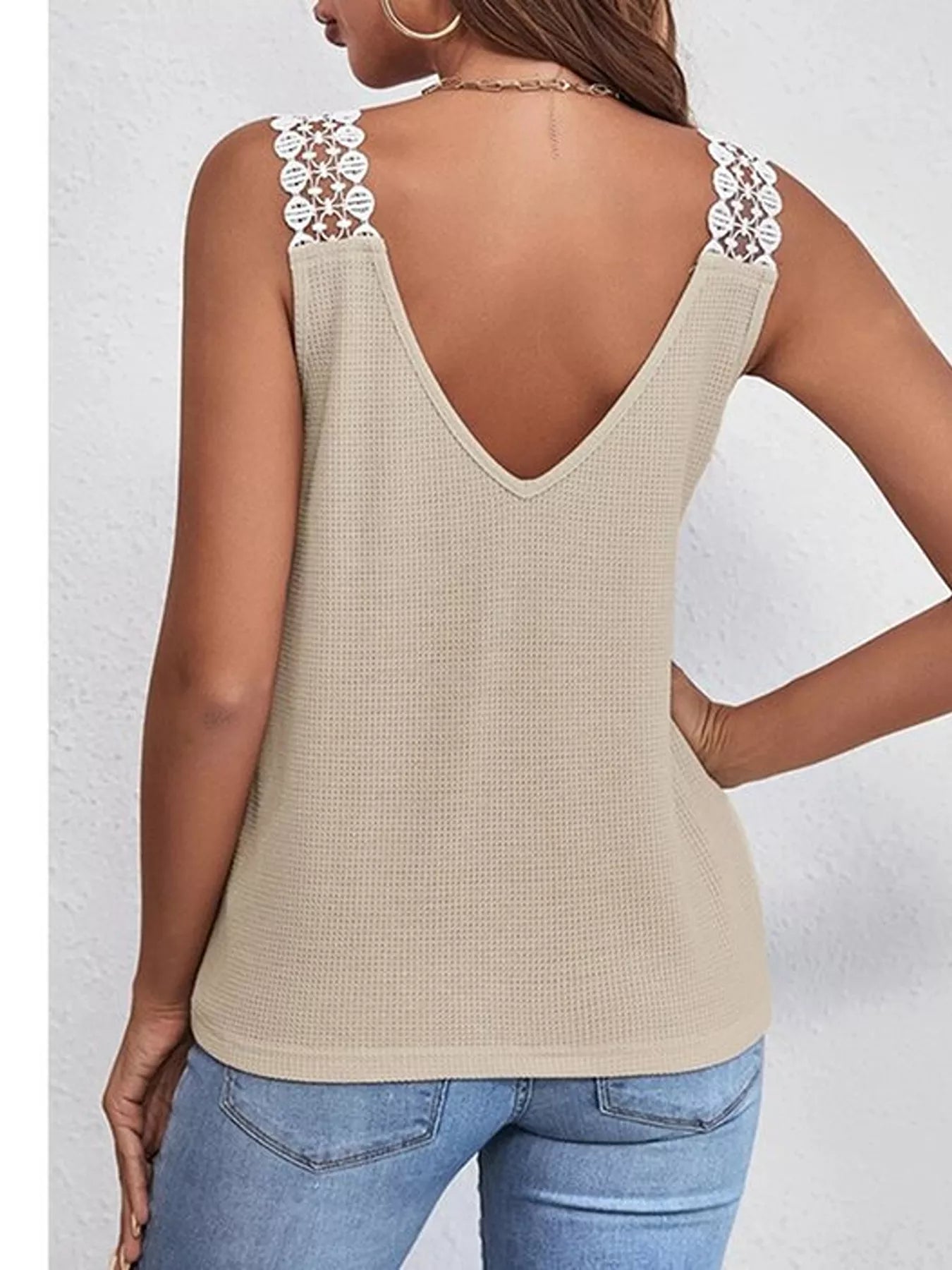 Women's Lace Trim V Neck Tank Top