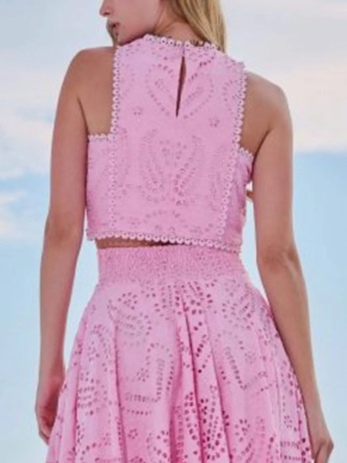 Women's Eyelet Lace Top Maxi Skirt Set