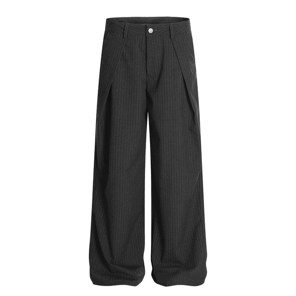 Men's Vertical Striped Pleated Wide Leg Dress Pants