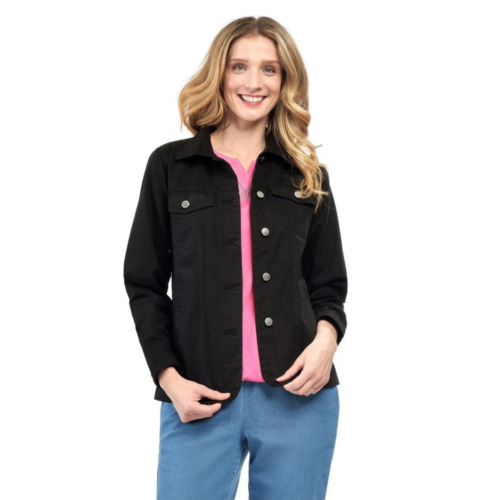 Women's Button Front Brushed Twill Jacket Collar