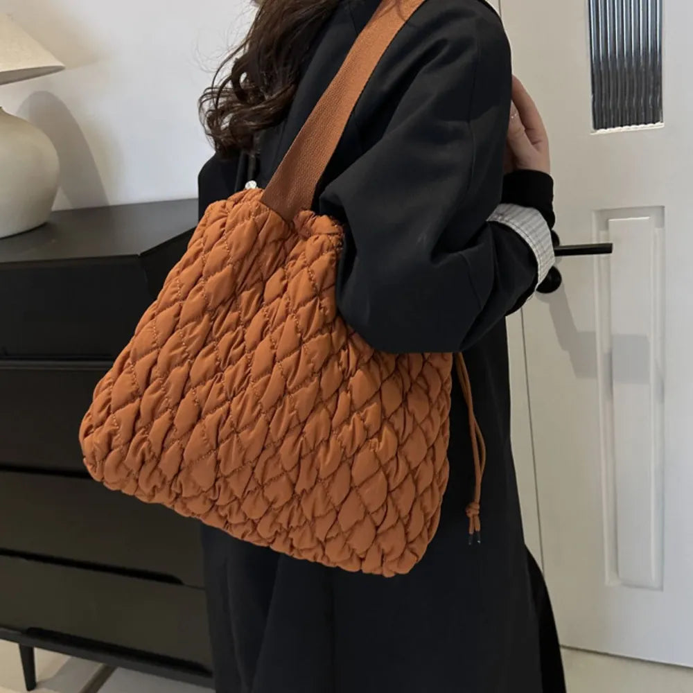 Drawstring Bubble Texture Tote Bag Casual Handbag
