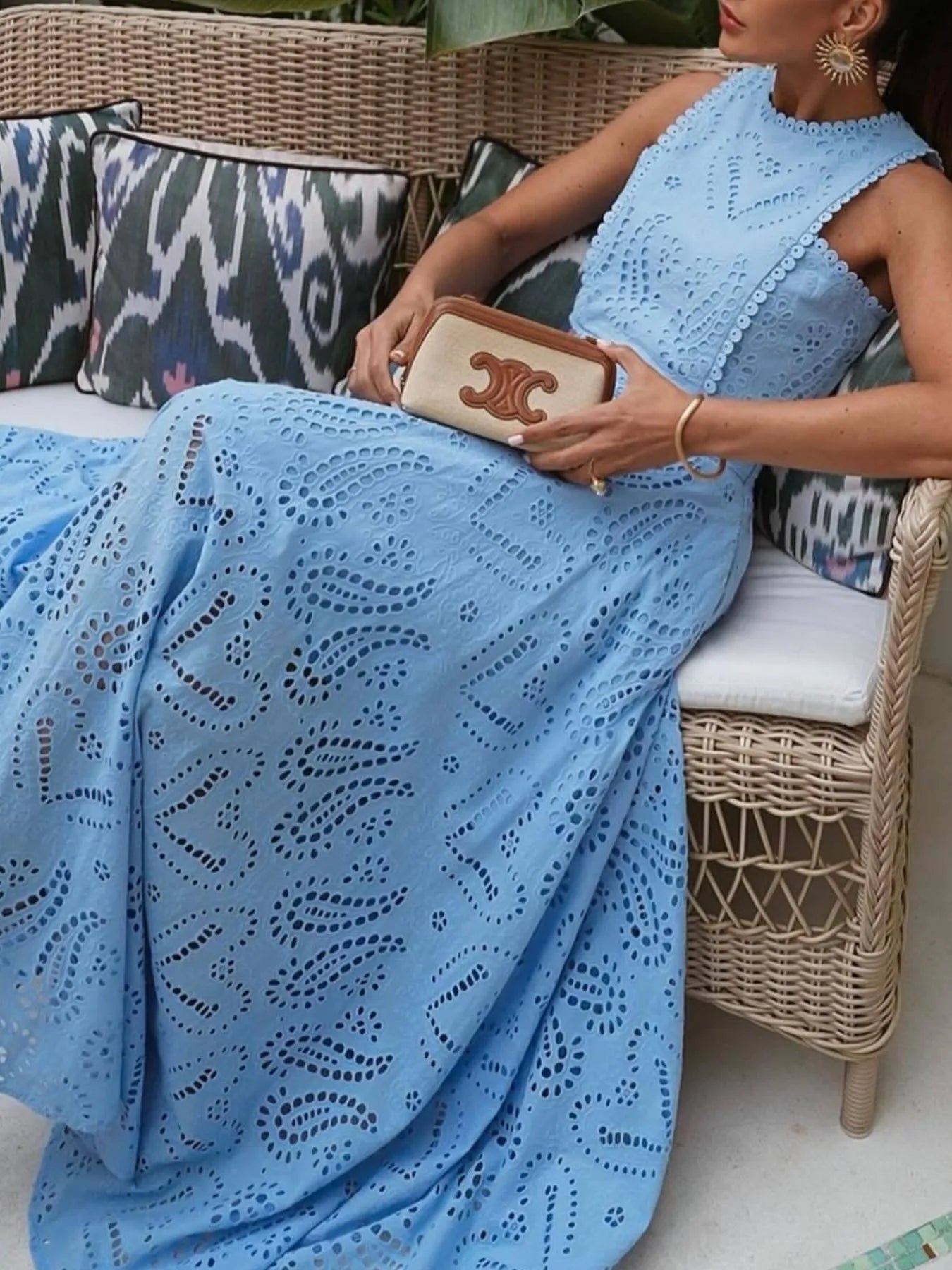 Women's Eyelet Lace Top Maxi Skirt Set