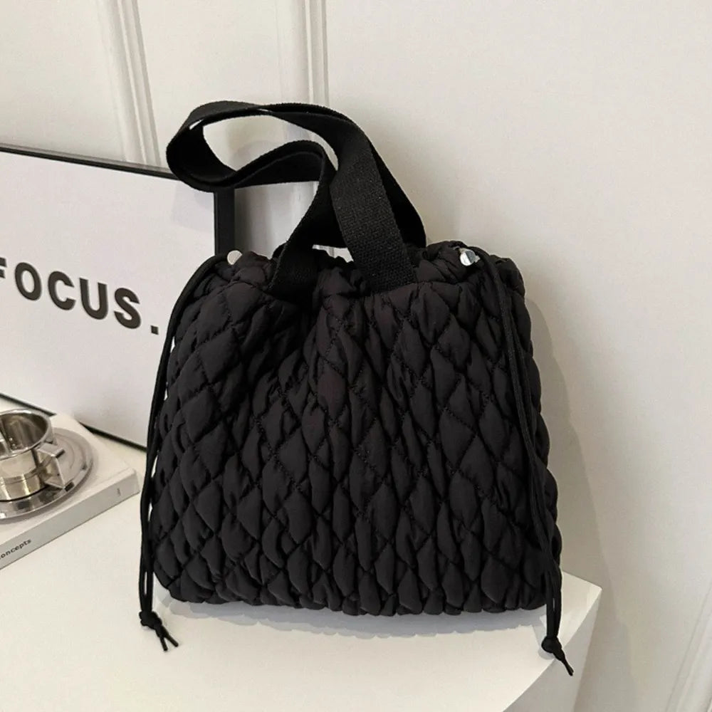 Drawstring Bubble Texture Tote Bag Casual Handbag