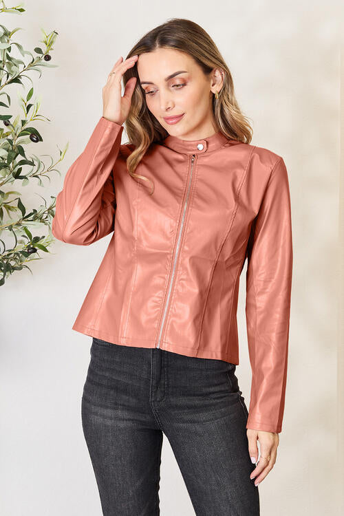 Women's Classic Neck Zip Up Elegant Jacket