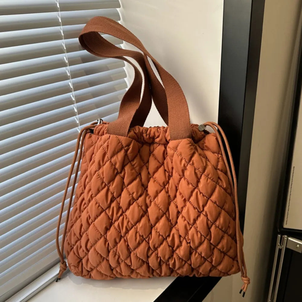 Drawstring Bubble Texture Tote Bag Casual Handbag