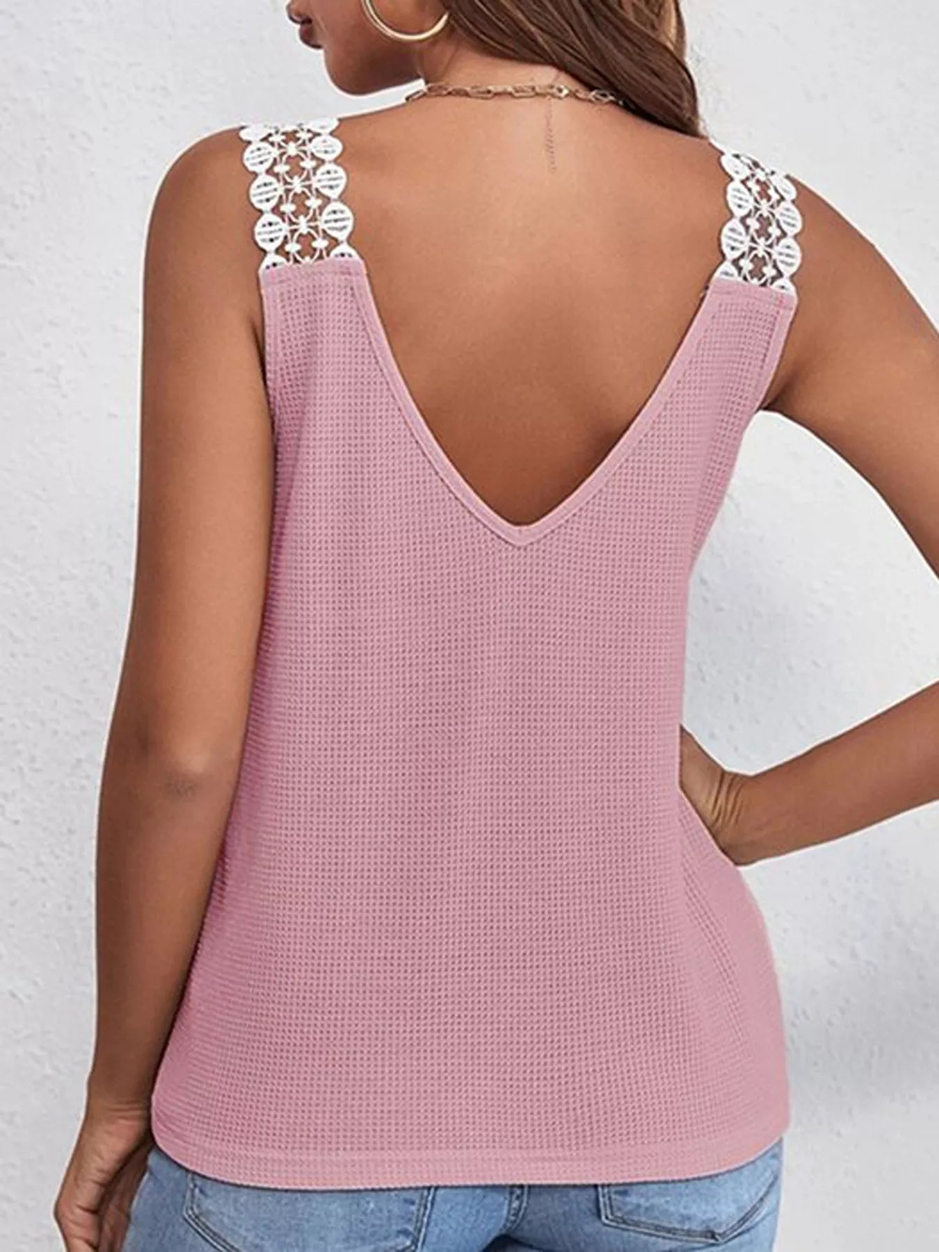 Women's Lace Trim V Neck Tank Top