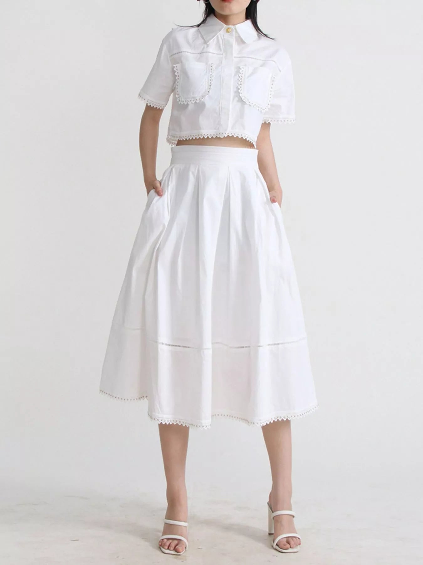 Women's Short Sleeve Shirt Skirt Two Piece Set