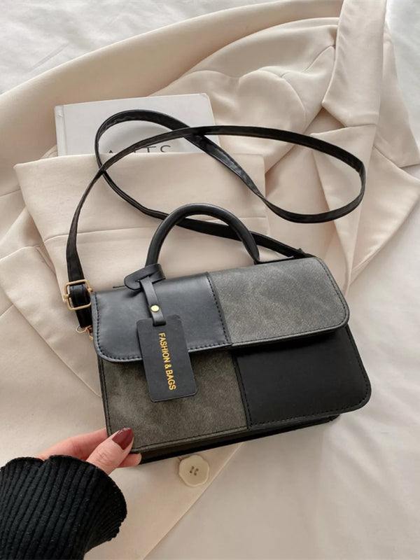 Color Block Flap Crossbody Bag Top Handle