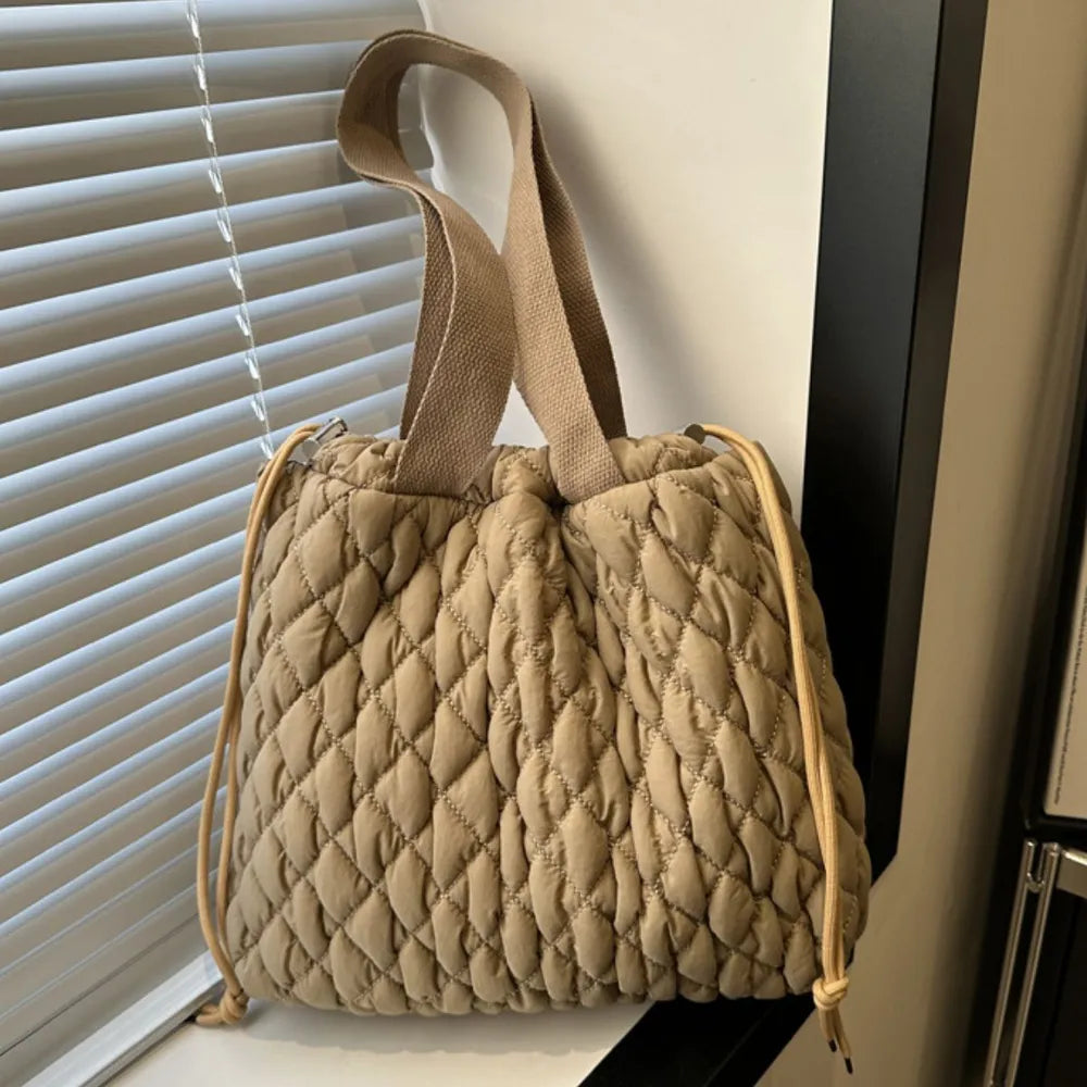 Drawstring Bubble Texture Tote Bag Casual Handbag