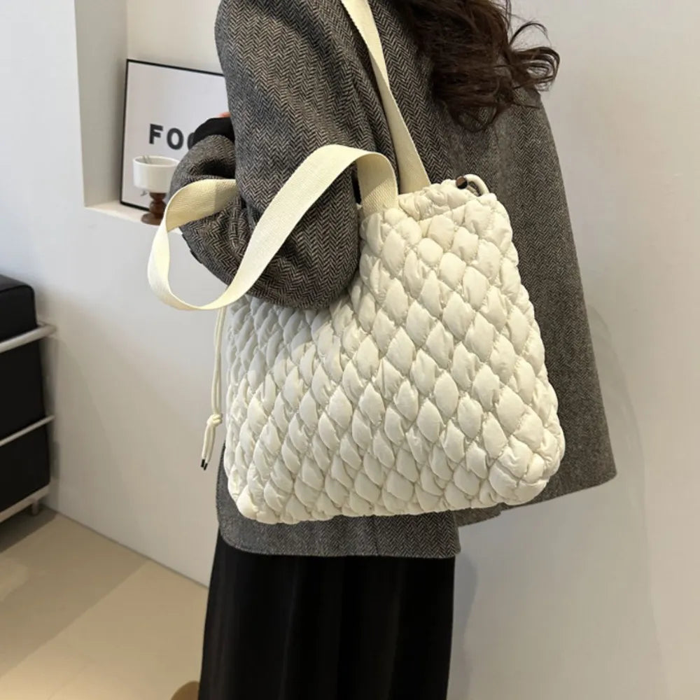 Drawstring Bubble Texture Tote Bag Casual Handbag