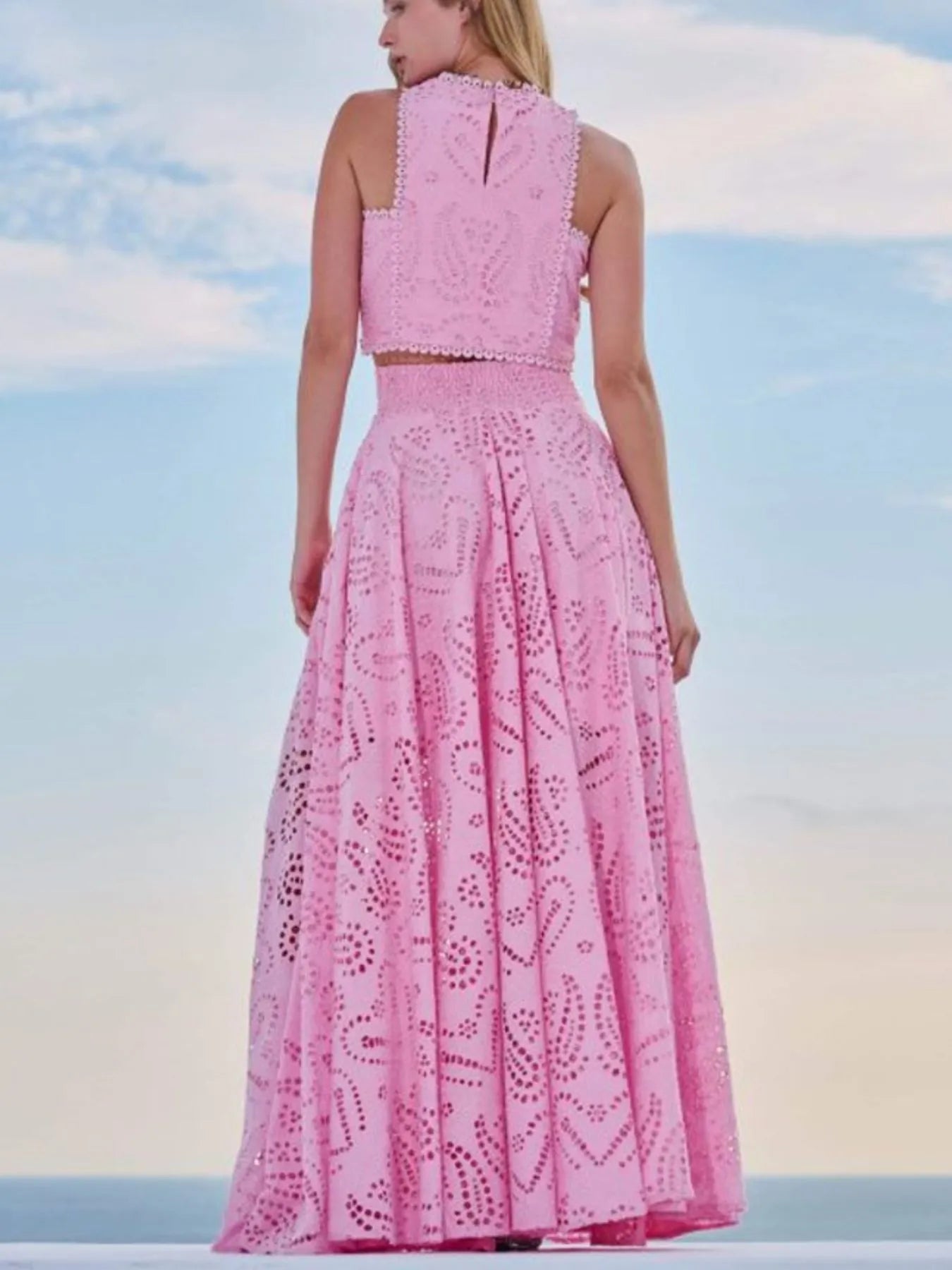 Women's Eyelet Lace Top Maxi Skirt Set