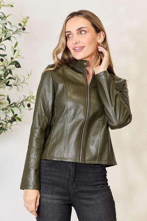 Women's Classic Neck Zip Up Elegant Jacket