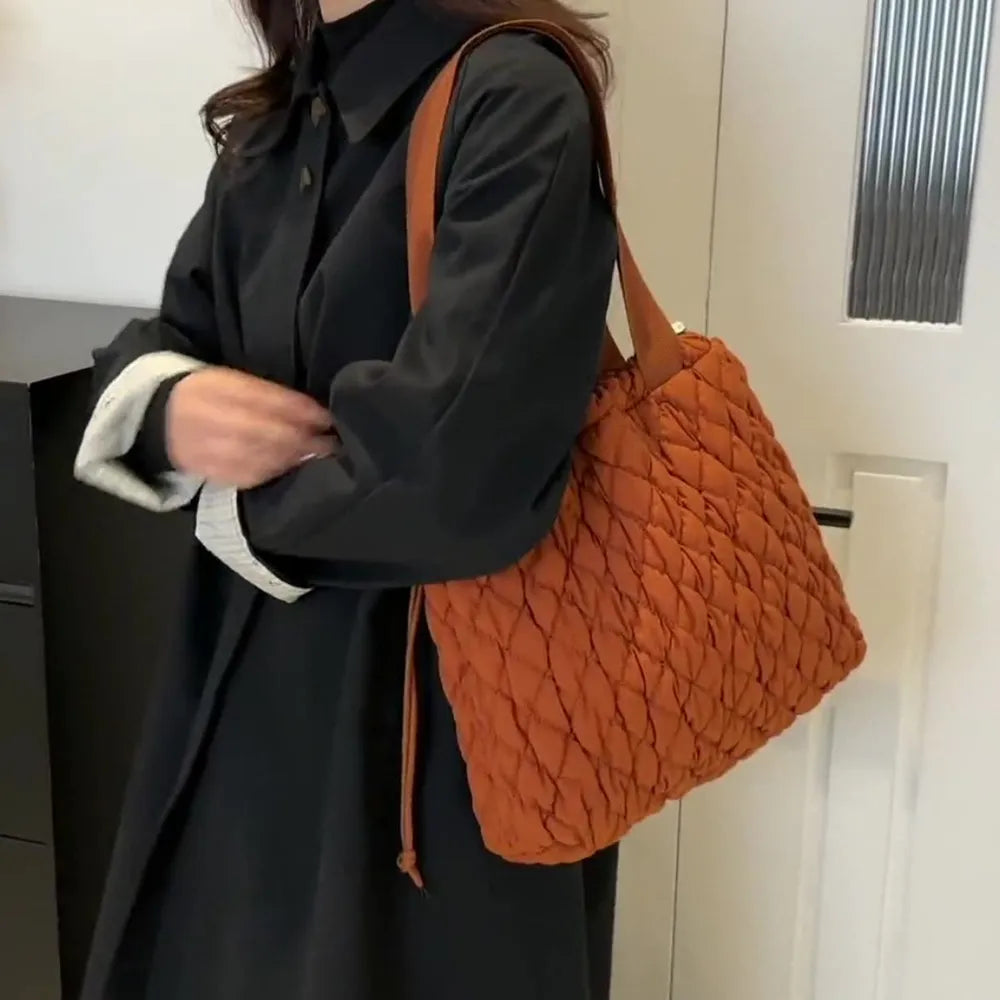 Drawstring Bubble Texture Tote Bag Casual Handbag