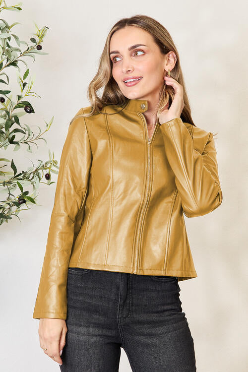 Women's Classic Neck Zip Up Elegant Jacket