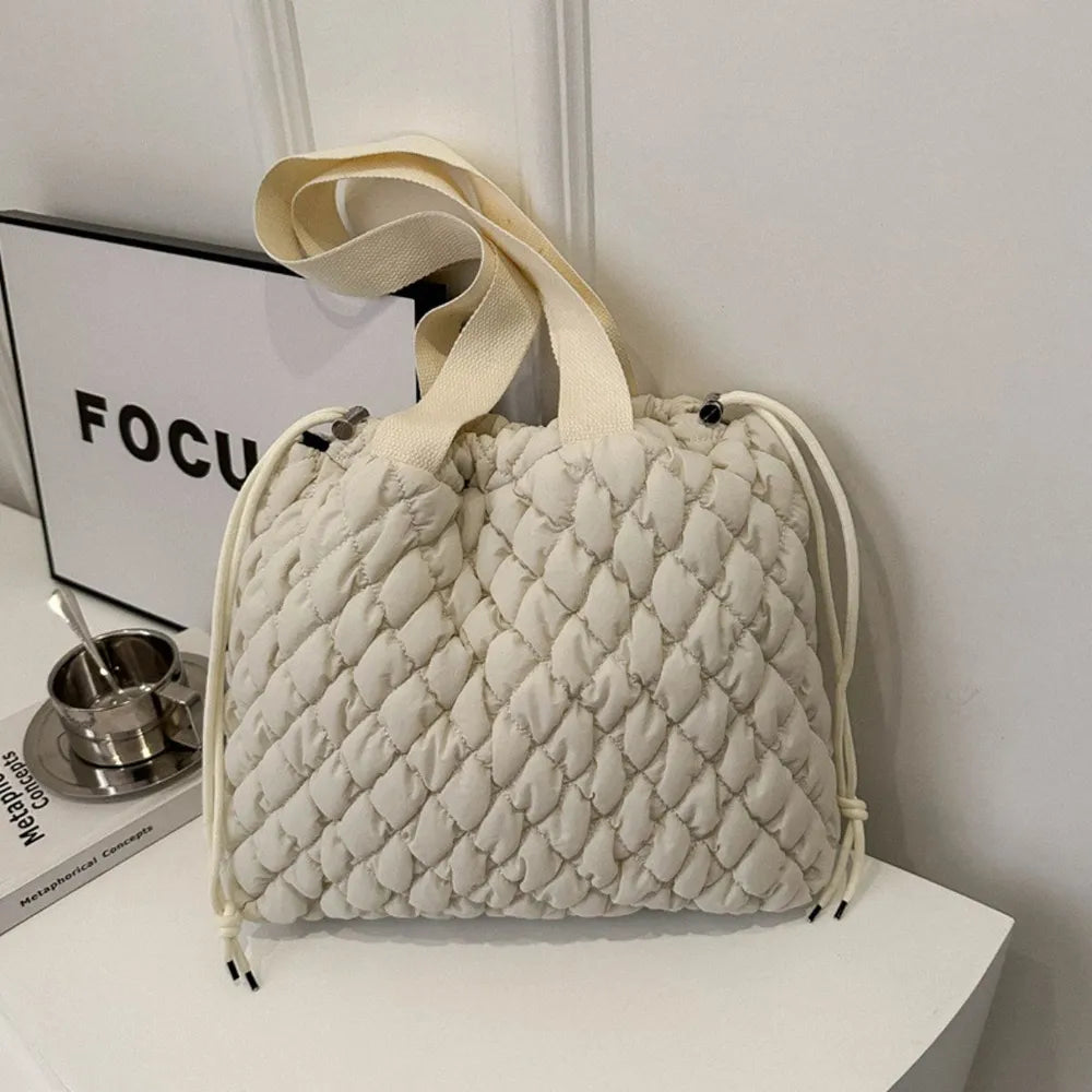 Drawstring Bubble Texture Tote Bag Casual Handbag