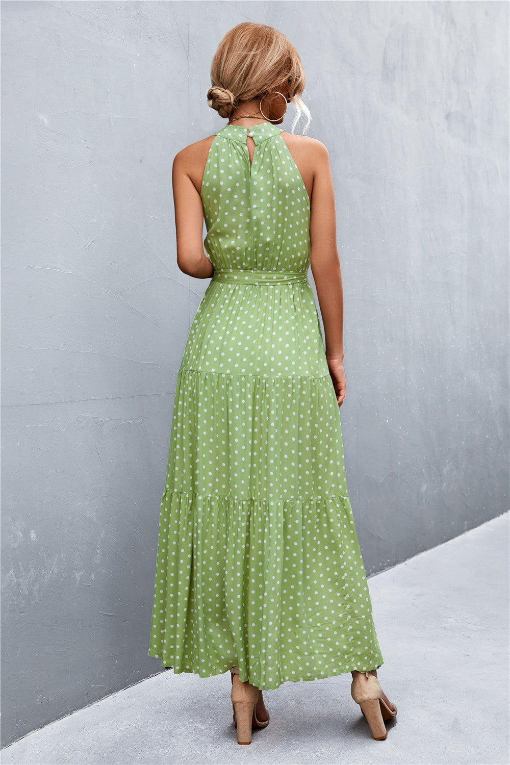 Women's Printed Sleeveless Tie Waist Maxi Dress