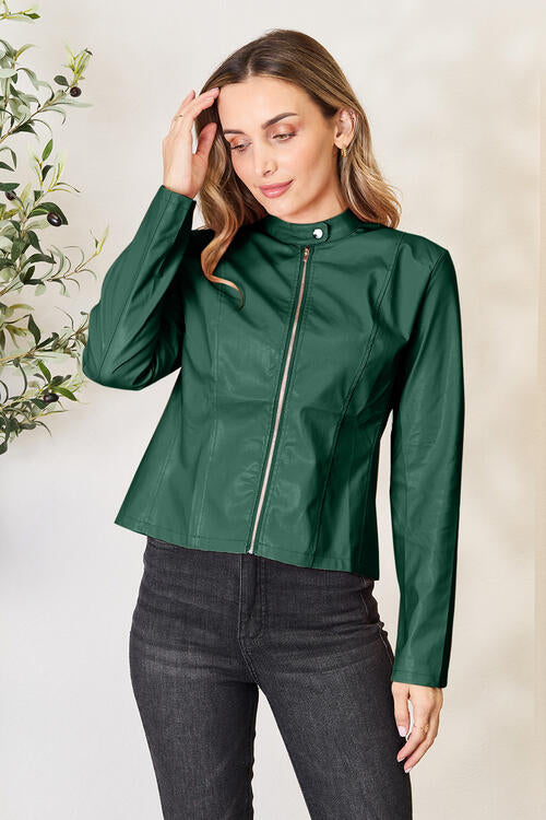 Women's Classic Neck Zip Up Elegant Jacket