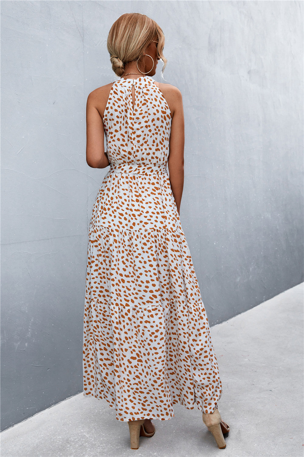 Women's Printed Sleeveless Tie Waist Maxi Dress