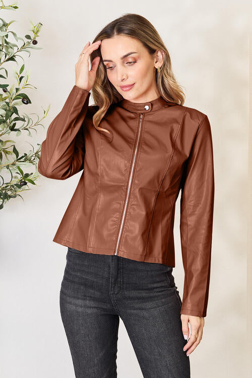 Women's Classic Neck Zip Up Elegant Jacket