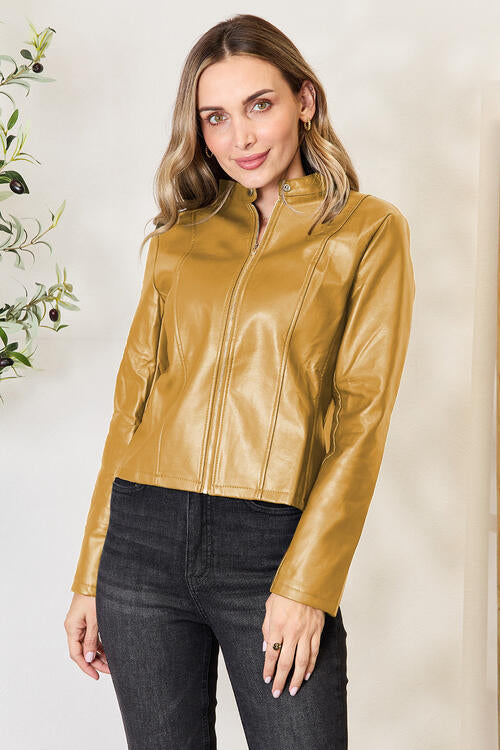 Women's Classic Neck Zip Up Elegant Jacket