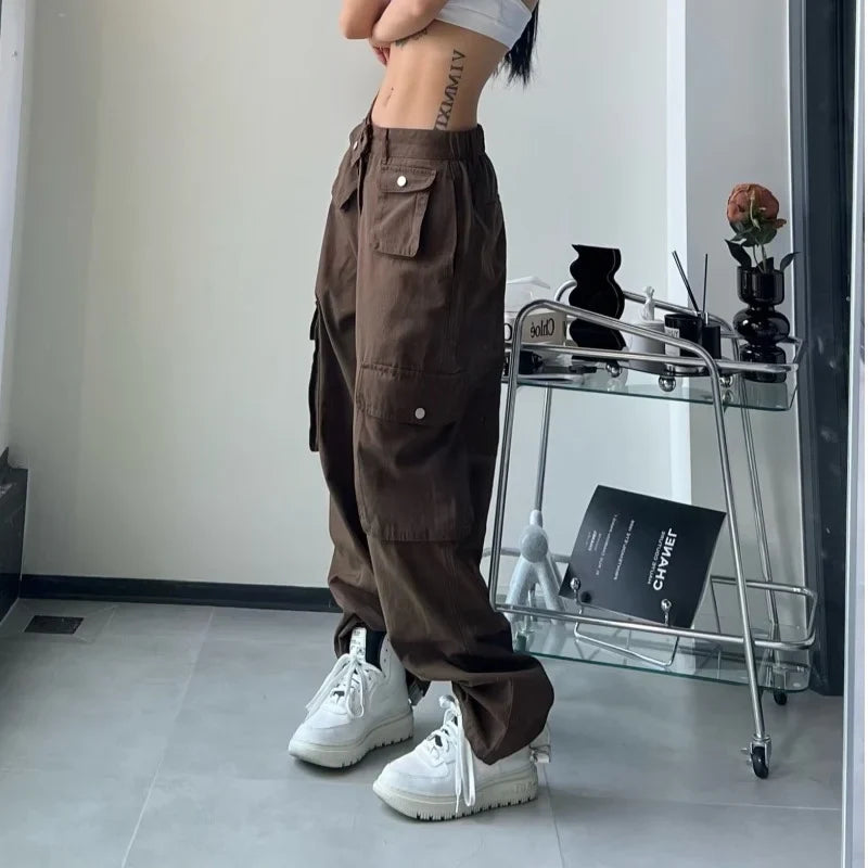 Women's Vintage Brown Cargo Pants Baggy Streetwear