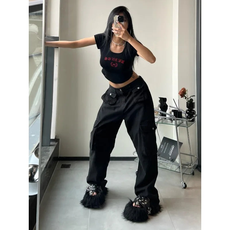 Women's Vintage Brown Cargo Pants Baggy Streetwear