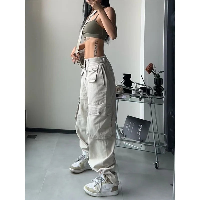 Women's Vintage Brown Cargo Pants Baggy Streetwear