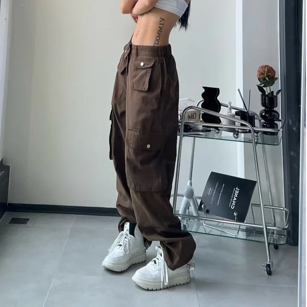 Women's Vintage Brown Cargo Pants Baggy Streetwear