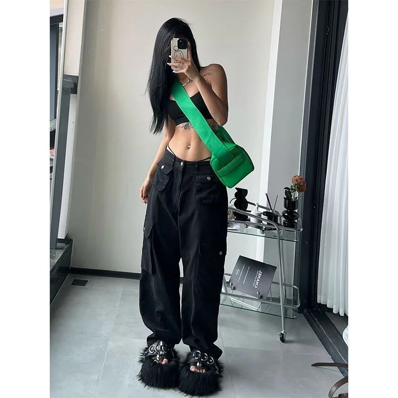 Women's Vintage Brown Cargo Pants Baggy Streetwear