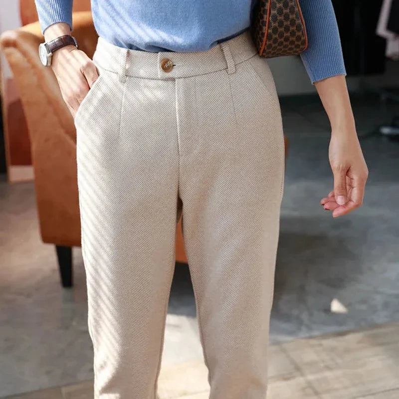 Women's High Waisted Woolen Harem Pencil Pants