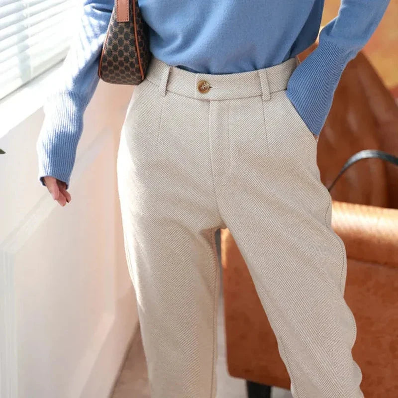 Women's High Waisted Woolen Harem Pencil Pants