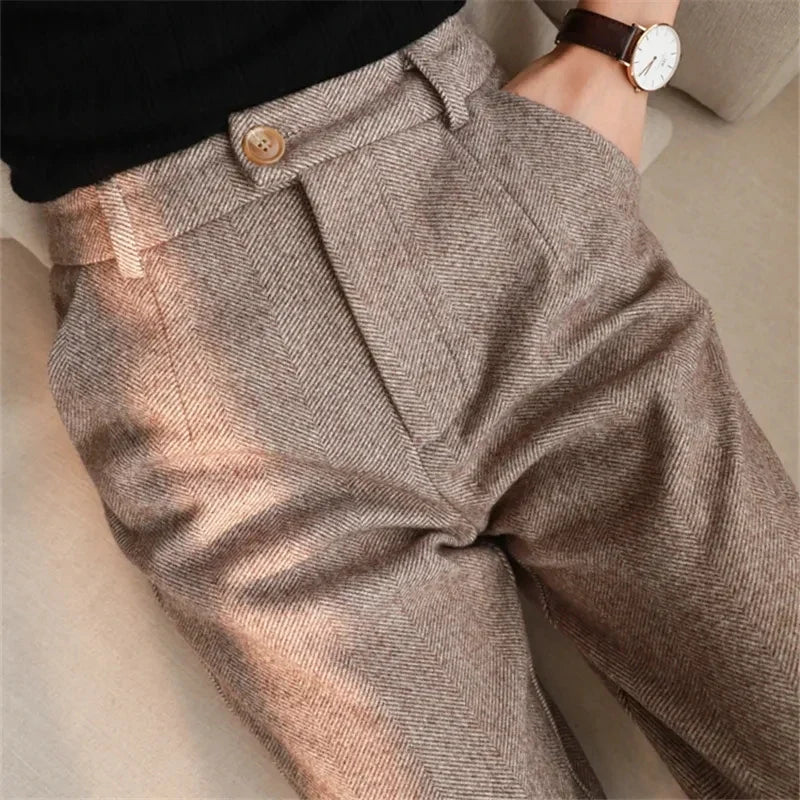 Women's High Waisted Woolen Harem Pencil Pants
