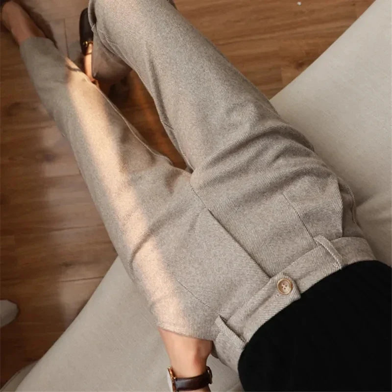 Women's High Waisted Woolen Harem Pencil Pants