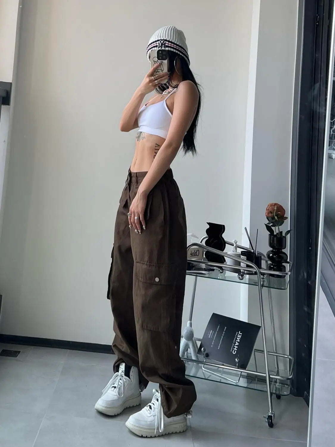 Women's Vintage Brown Cargo Pants Baggy Streetwear