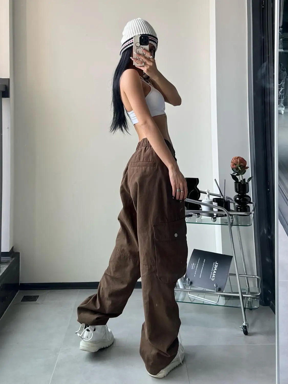 Women's Vintage Brown Cargo Pants Baggy Streetwear