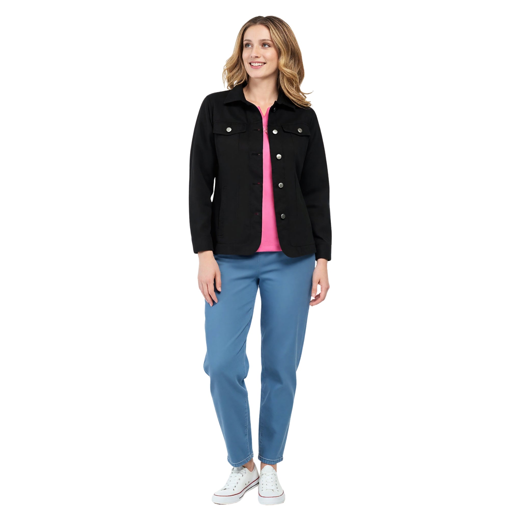 Women's Button Front Brushed Twill Jacket Collar