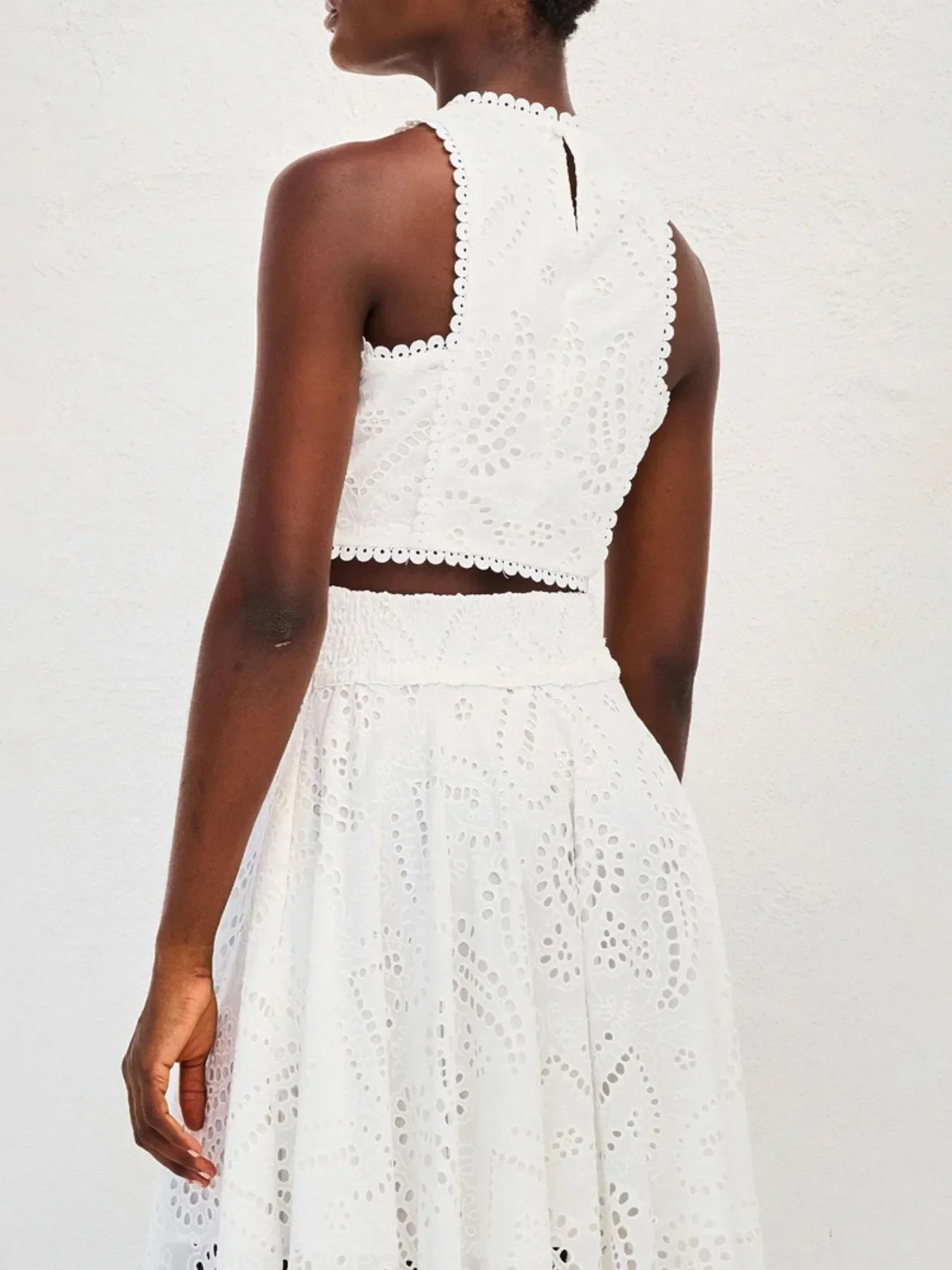 Women's Eyelet Lace Top Maxi Skirt Set